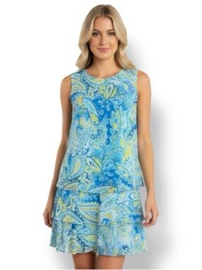 Lauren Ralph Lauren Blue & Yellow Paisley Georgette Shift Dress. Women’s Sz 8 P